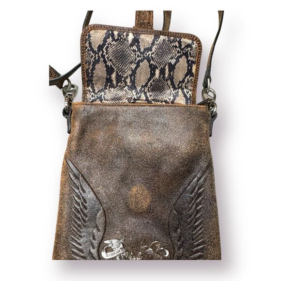 Vintage Genuine Leather Crossbody Satchel Brown/Snakeskin Bag‎ "Forever Free" - Picture 4 of 8